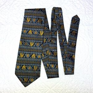 Vintage Guy Laroche silk tie, paisley brocade, blue & gold